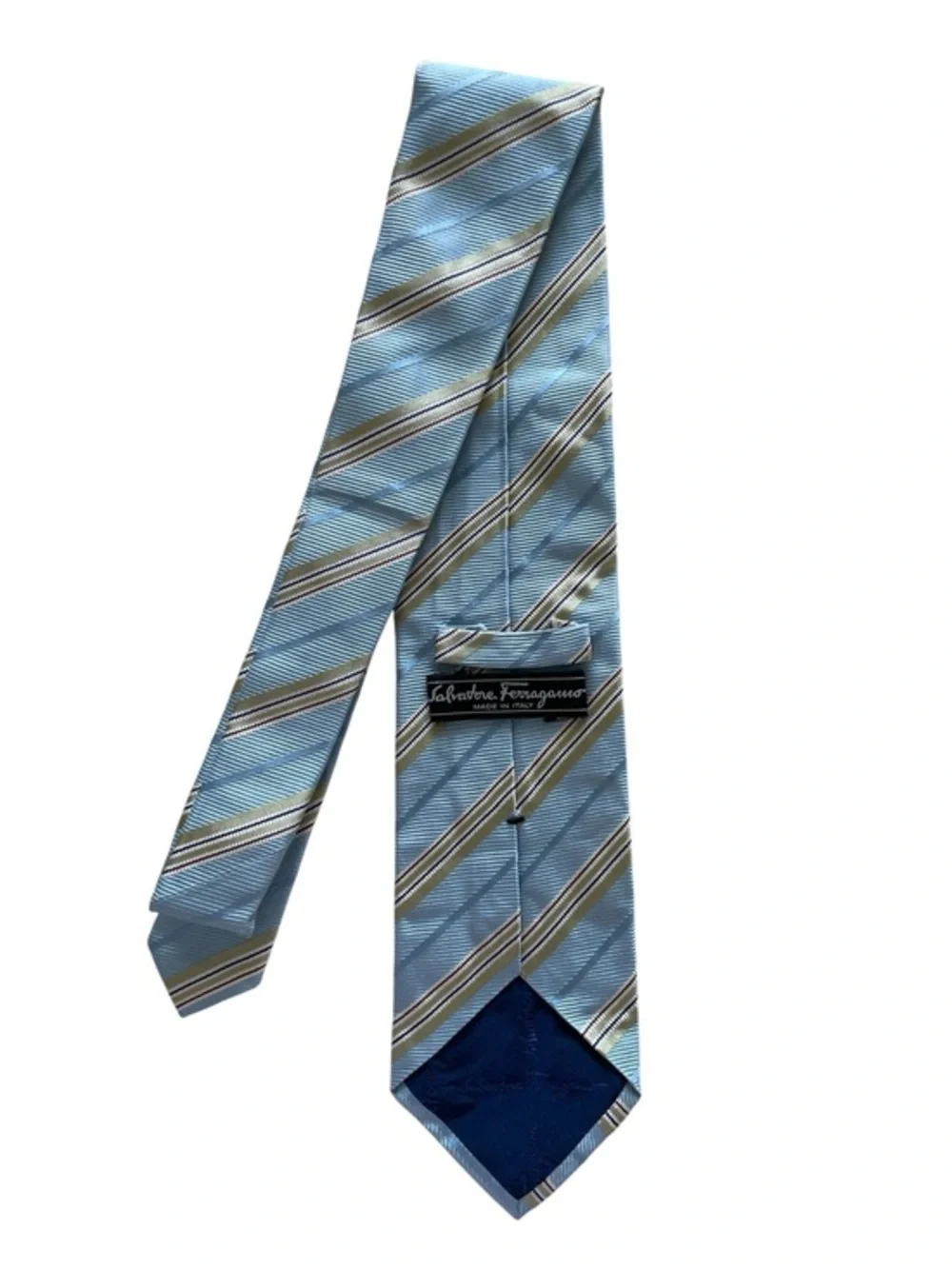 Salvatore Ferragamo Light Blue 100% Silk Striped Silk Tie